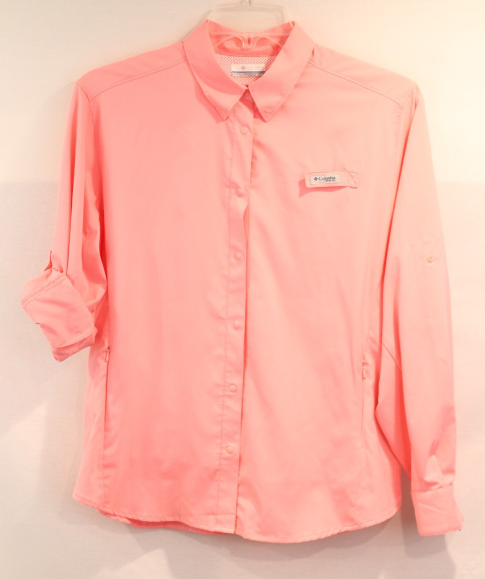 Columbia PFG Tamiami II Fishing Top Womens size XL Coral Roll Tab Sleeve